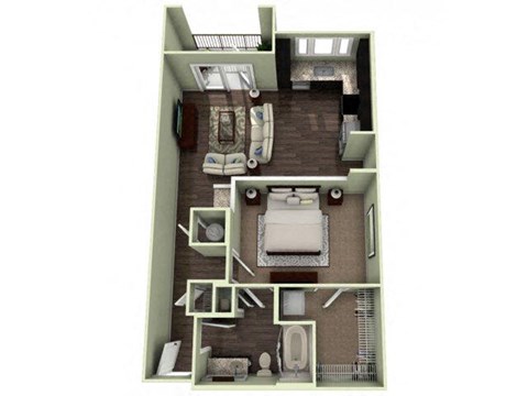 Floor plan for 1 bed, 1 bath, 750 sqft