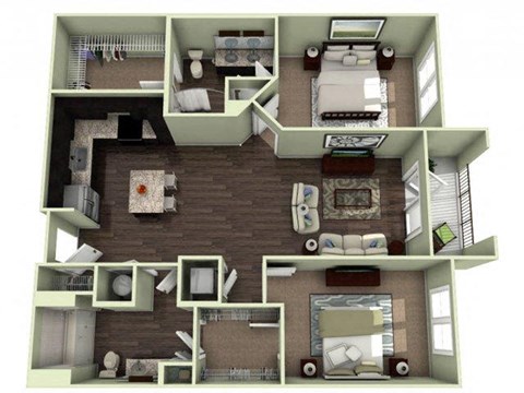 Floor plan for 2 beds, 2 baths, 1172 sqft
