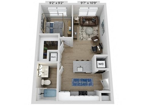 Floor plan for 1 bed, 1 bath, 560 sqft