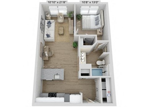 Floor plan for 1 bed, 1 bath, 667 sqft