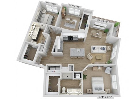 Floor plan for 3 beds, 2 baths, 1452 sqft