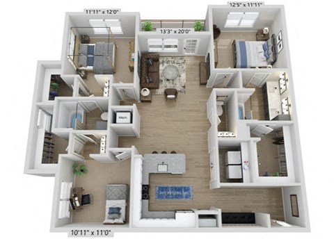 Floor plan for 3 beds, 2.5 baths, 1485 sqft