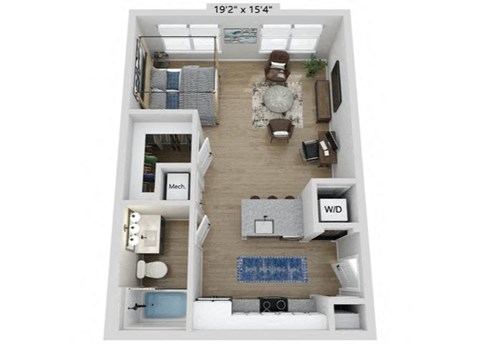 Floor plan for studio, 1 bath, 560 sqft