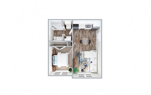Floor plan for 1 bed, 1 bath, 535 sqft