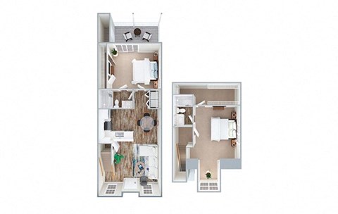Floor plan for 2 beds, 2 baths, 1025 sqft