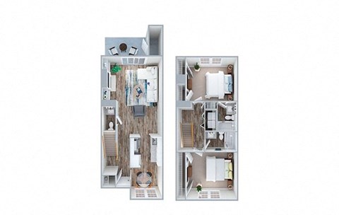 Floor plan for 2 beds, 3 baths, 1162 sqft
