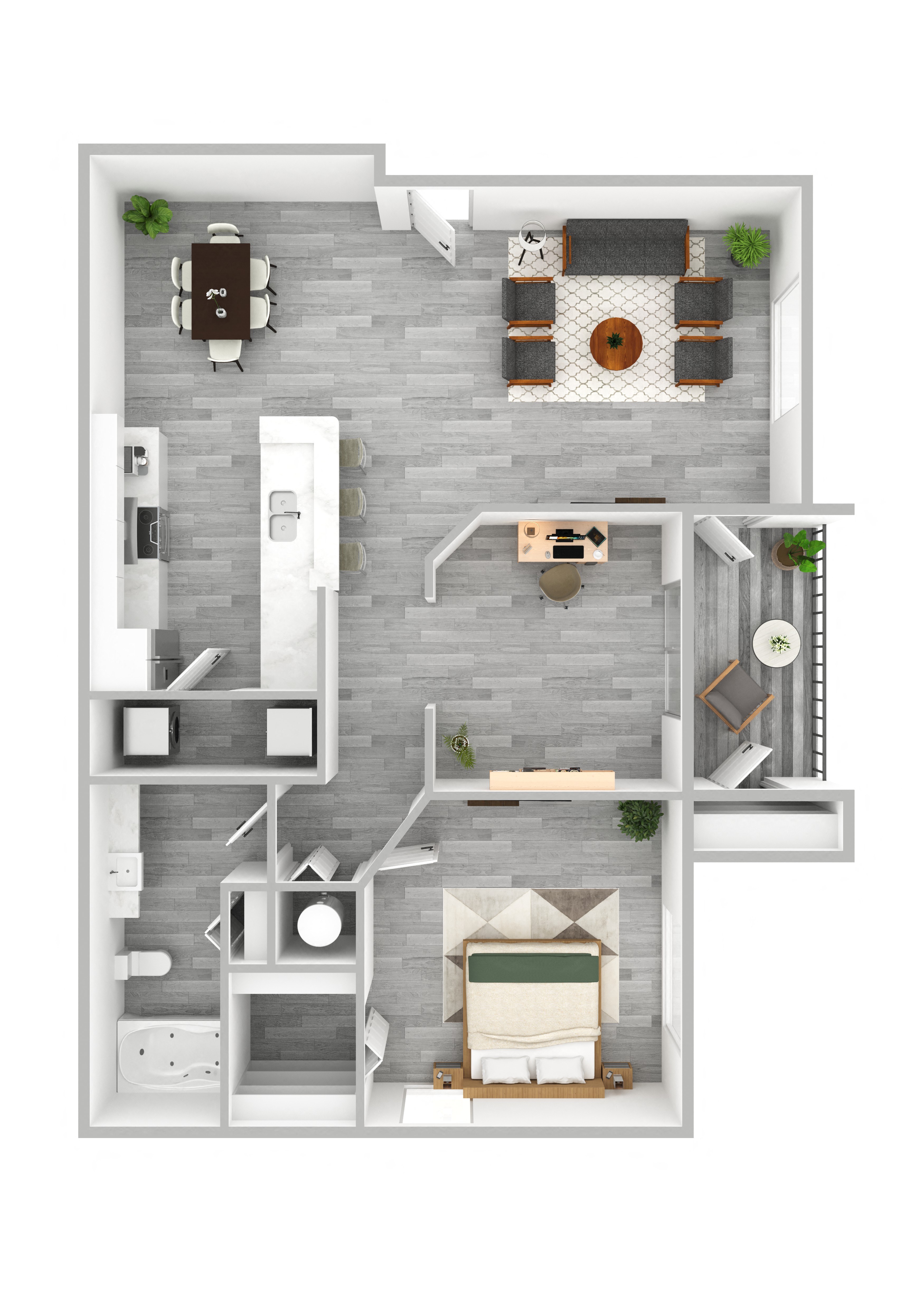 Floor plan for 1 bed, 1 bath, 819 sqft