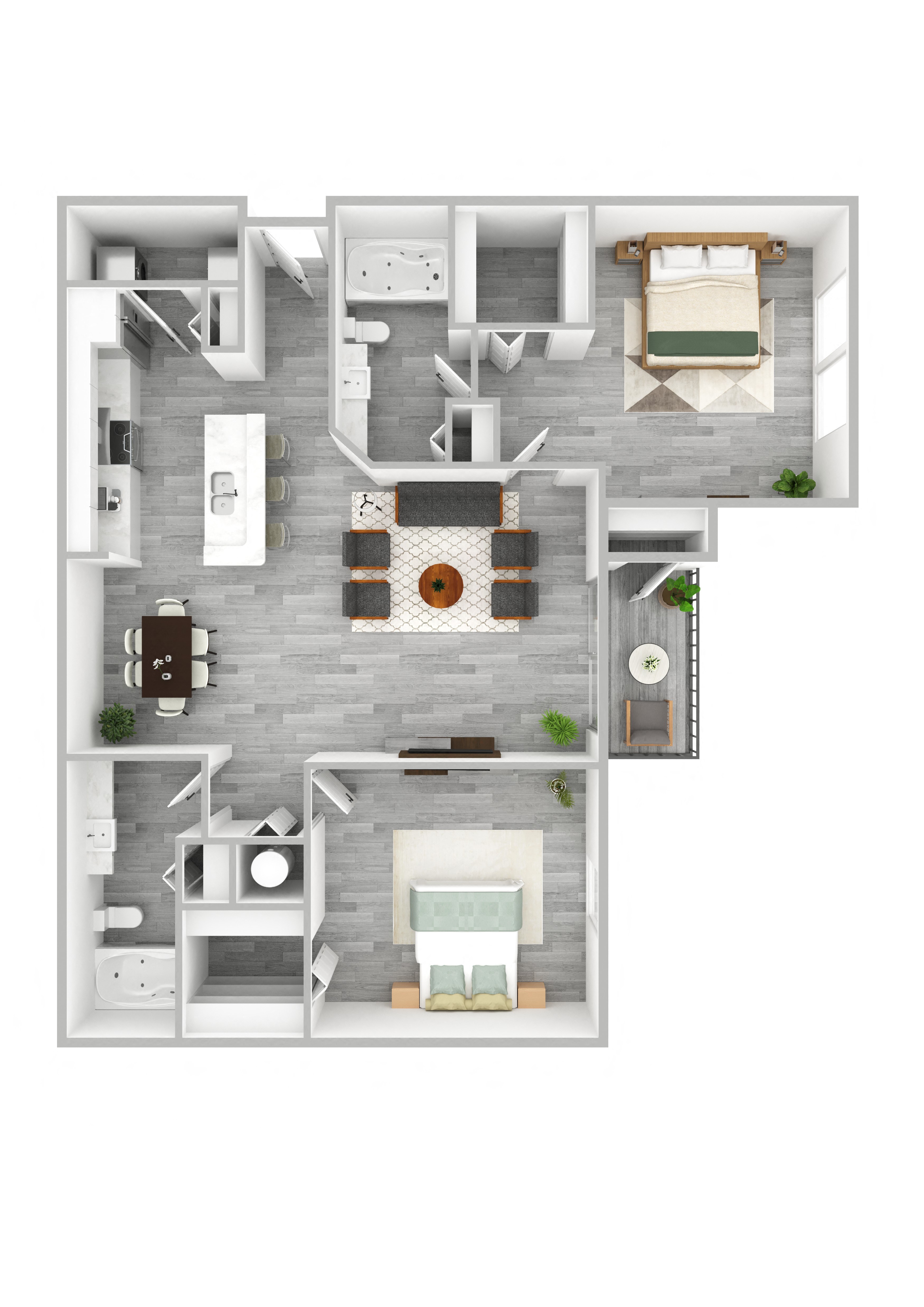 Floor plan for 2 beds, 2 baths, 1029 sqft