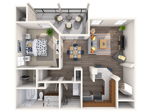 Floor plan for 1 bed, 1 bath, 767 sqft