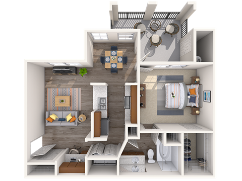 Floor plan for 1 bed, 1 bath, 800 sqft