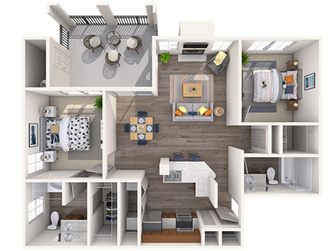 Floor plan for 2 beds, 2 baths, 1062 sqft