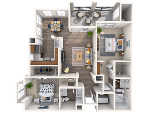 Floor plan for 2 beds, 2 baths, 1166 sqft