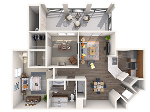 Floor plan for 2 beds, 1 bath, 962 sqft