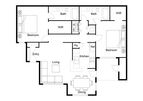 Floor plan for 2 beds, 2 baths, 1115 sqft