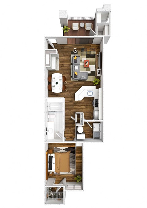 Floor plan for 1 bed, 1 bath, 696 sqft