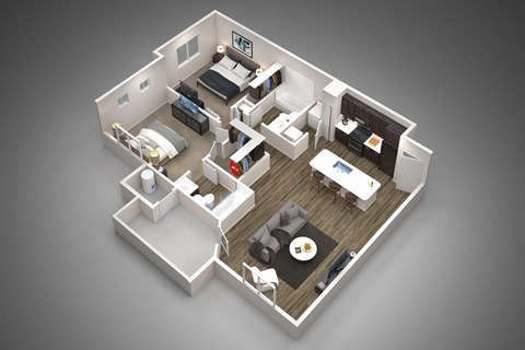 Floor plan for 2 beds, 2 baths, 982 sqft