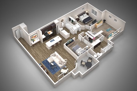 Floor plan for 3 beds, 2 baths, 1387 sqft