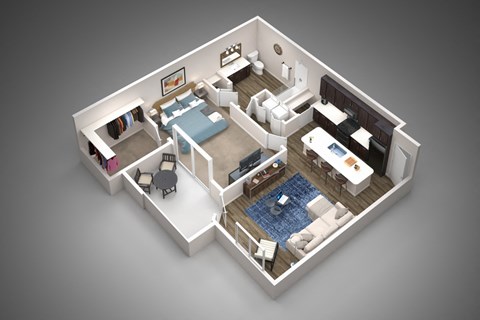 Floor plan for 1 bed, 1 bath, 771 sqft