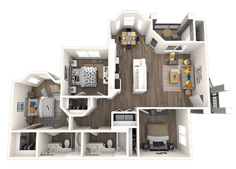 Floor plan for 3 beds, 2 baths, 1126 sqft