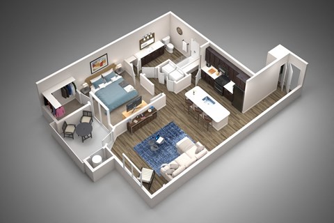 Floor plan for 1 bed, 1 bath, 832 sqft