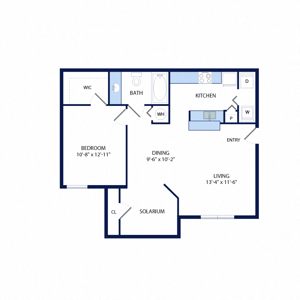 Floor plan for 1 bed, 1 bath, 814 sqft