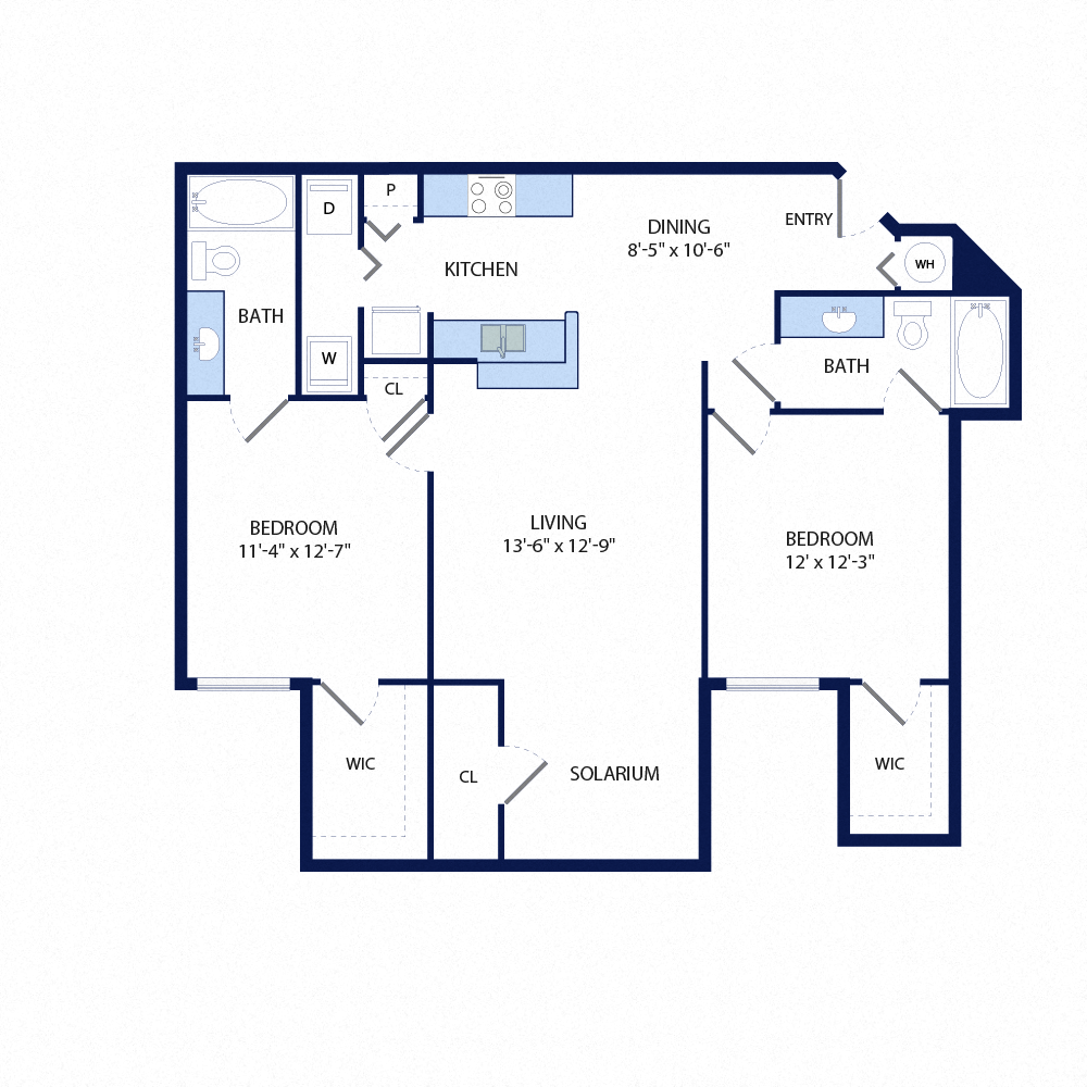 Floor plan for 2 beds, 2 baths, 1094 sqft