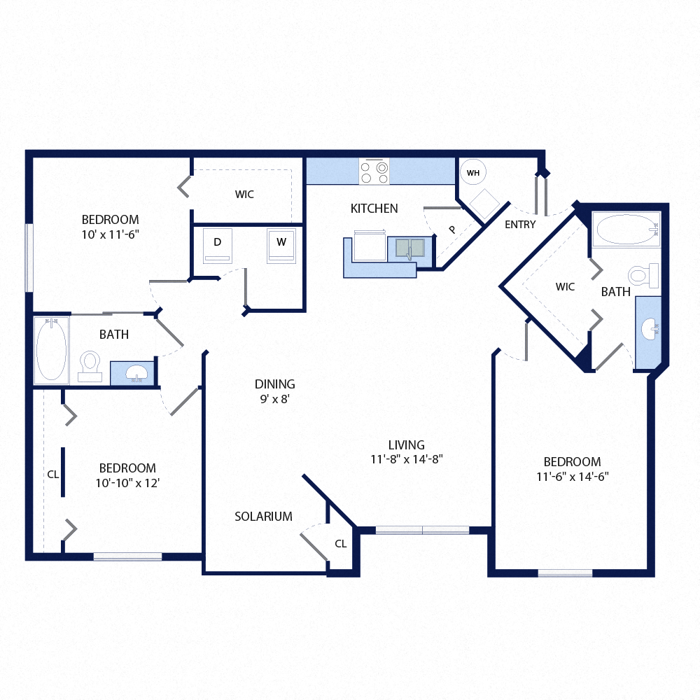 Floor plan for 3 beds, 2 baths, 1427 sqft