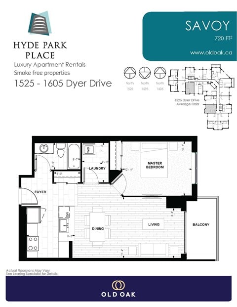 Floor plan for 1 bed, 1 bath, 720 sqft