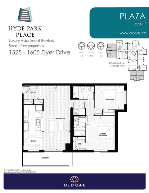Floor plan for 2 beds, 2 baths, 1220 sqft