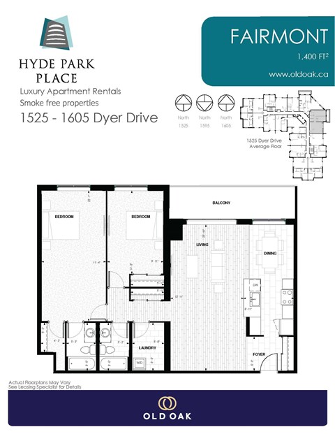 Floor plan for 2 beds, 2 baths, 1400 sqft