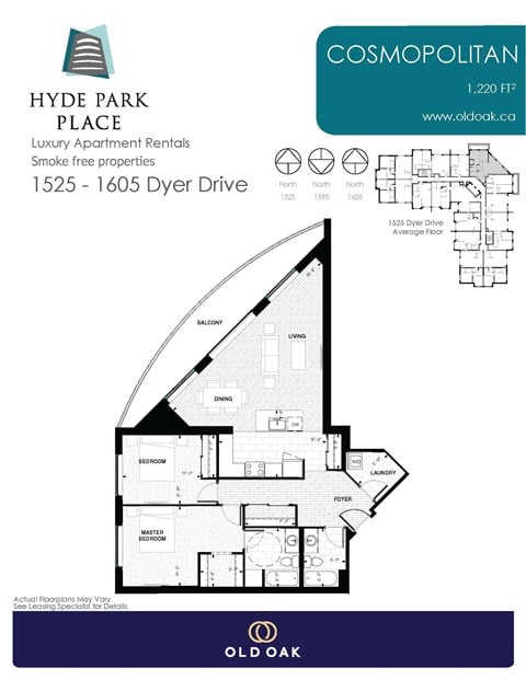 Floor plan for 2 beds, 2 baths, 1220 sqft