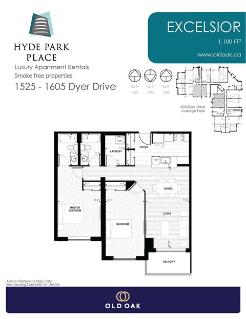 Floor plan for 2 beds, 2 baths, 1100 sqft