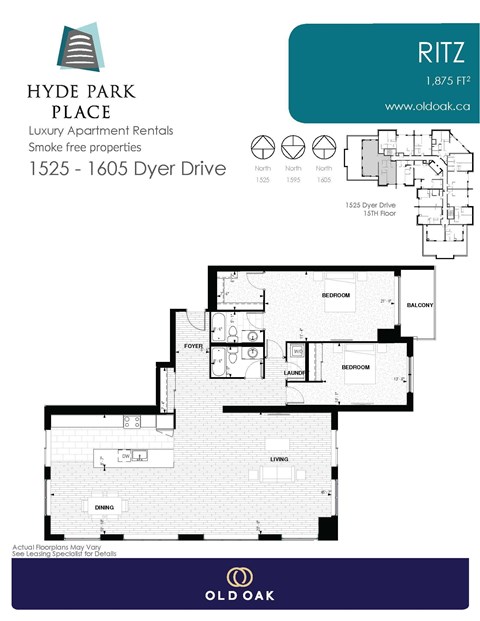 Floor plan for 2 beds, 2 baths