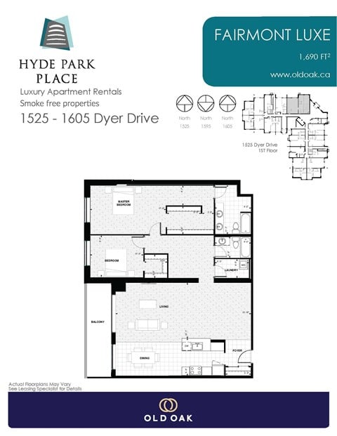 Floor plan for 2 beds, 2 baths, 1690 sqft