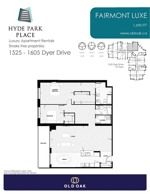 Floor plan for 2 beds, 2 baths, 1690 sqft