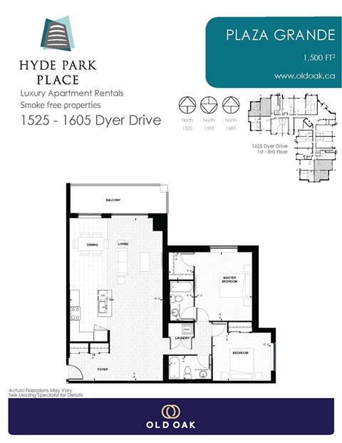 Floor plan for 2 beds, 2 baths, 1500 sqft