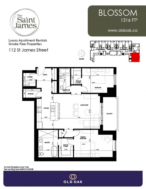 Floor plan for 2 beds, 2 baths, 1316 sqft