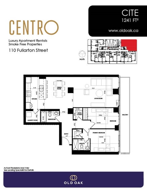 Floor plan for 2 beds, 2 baths, 1241 sqft