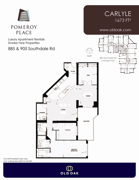 Floor plan for 3 beds, 2 baths, 1673 sqft