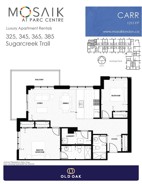 Floor plan for 2 beds, 2 baths, 1215 sqft