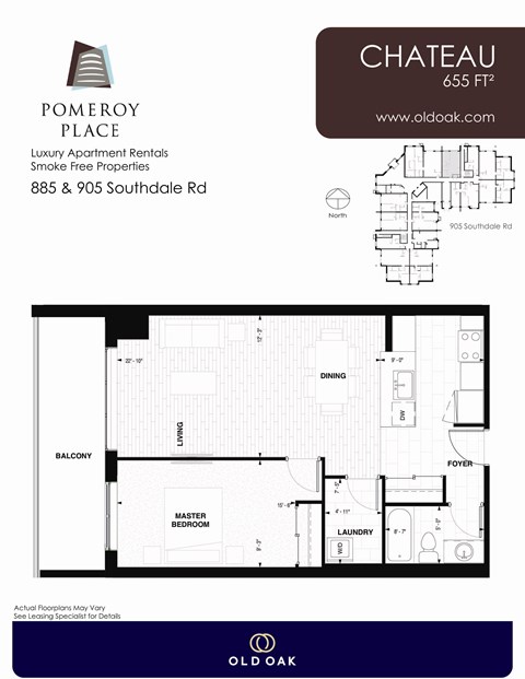 Floor plan for 1 bed, 1 bath