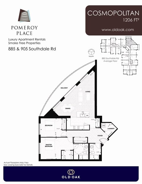 Floor plan for 2 beds, 2 baths, 1206 sqft