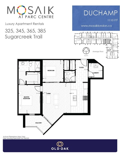 Floor plan for 2 beds, 2 baths