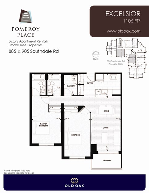 Floor plan for 2 beds, 2 baths, 1106 sqft