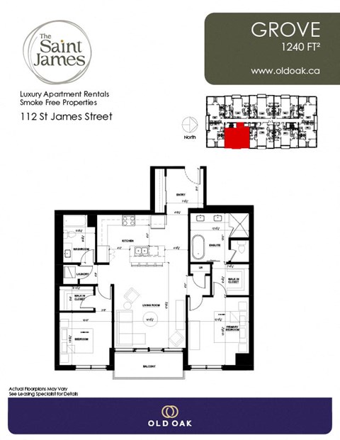 Floor plan for 2 beds, 2 baths, 1240 sqft