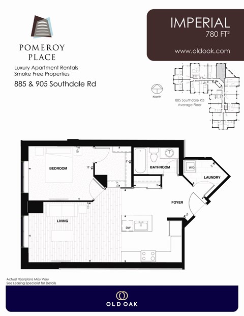 Floor plan for 1 bed, 1 bath