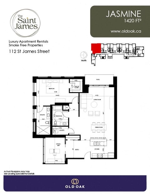 Floor plan for 1 bed, 1 bath, 1420 sqft