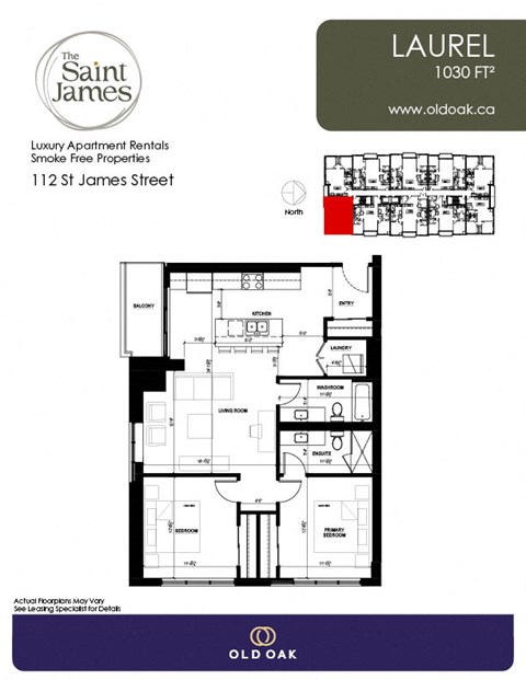 Floor plan for 2 beds, 2 baths, 1030 sqft