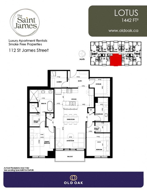 Floor plan for 2 beds, 2 baths, 1442 sqft