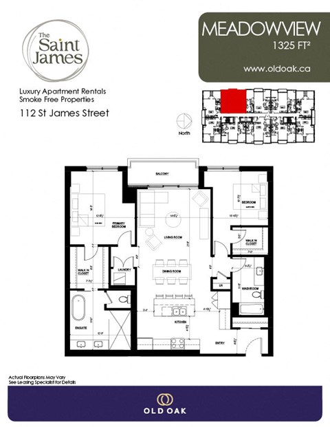 Floor plan for 2 beds, 2 baths, 1325 sqft